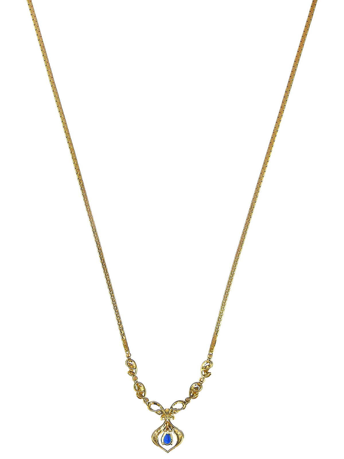 18K Gold/Blue Sapphire and Diamond Design Necklace