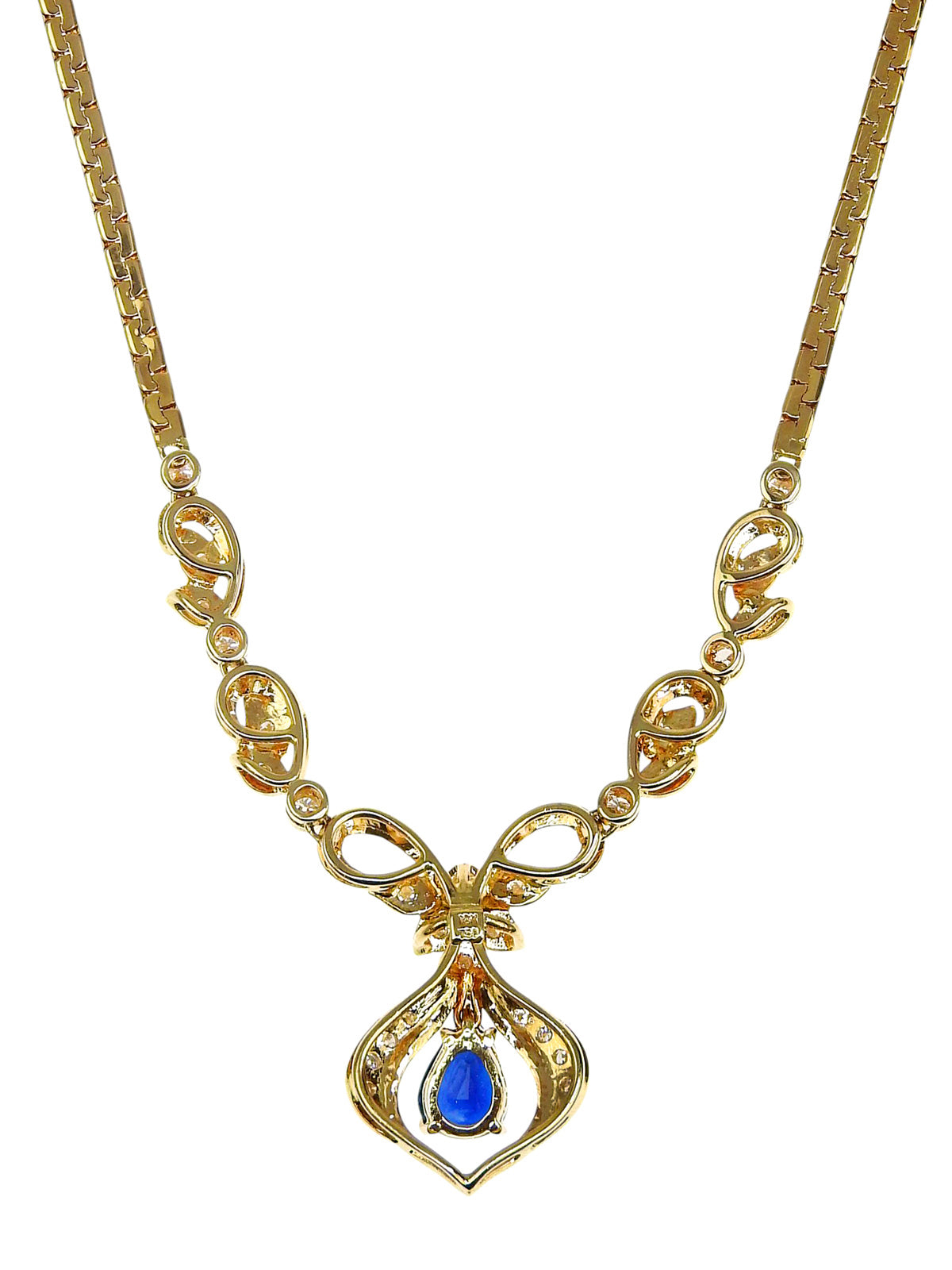 18K Gold/Blue Sapphire and Diamond Design Necklace