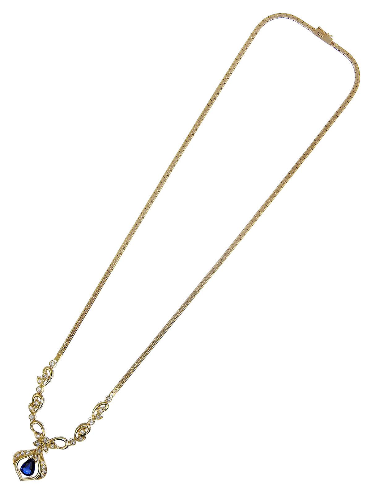 18K Gold/Blue Sapphire and Diamond Design Necklace