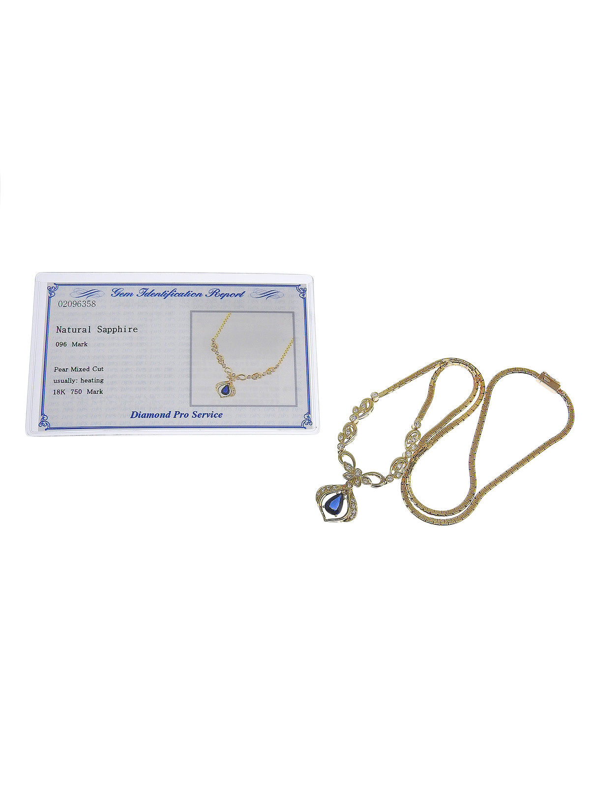 18K Gold/Blue Sapphire and Diamond Design Necklace