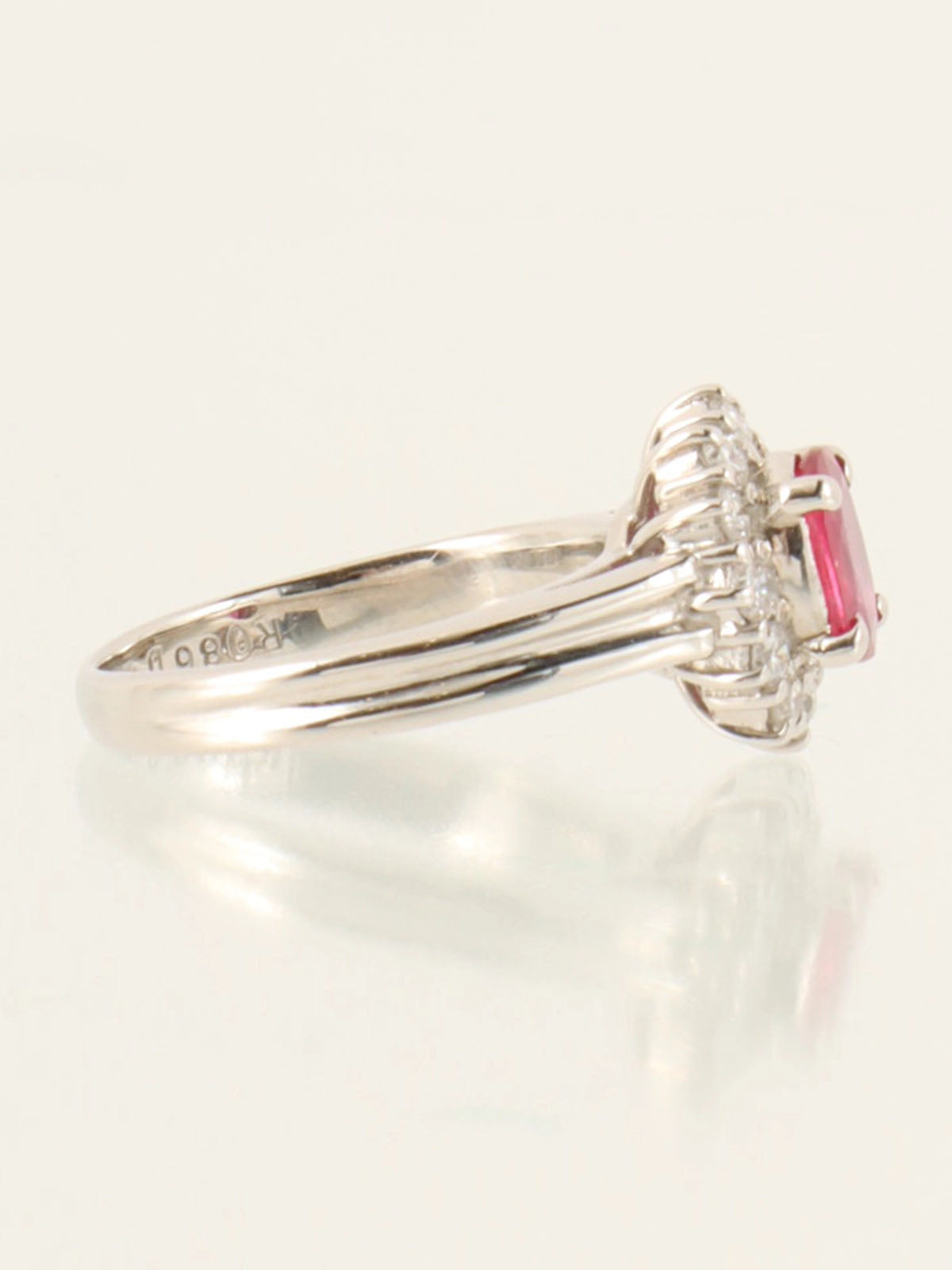 プラチナダイヤモンドルビーデザインリング シルバー/チェリーレッド