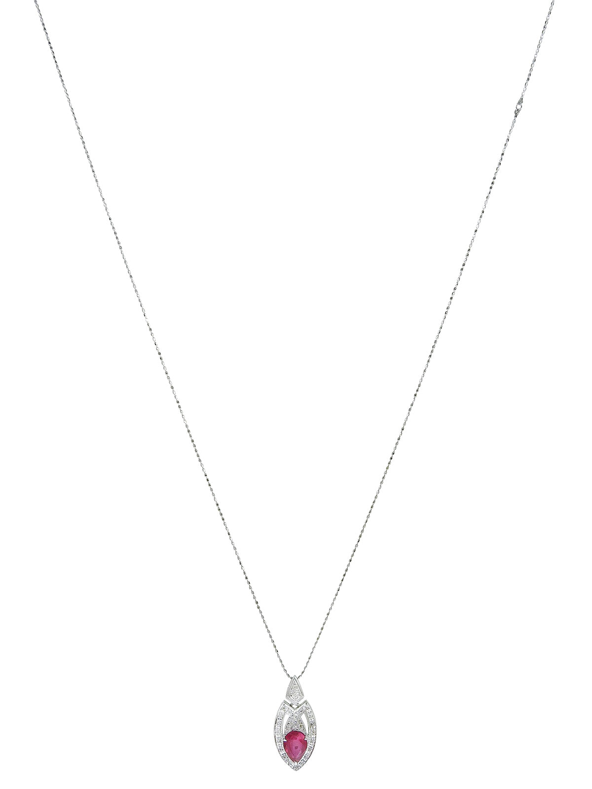 18K Ruby and Diamond Design Necklace in Silver/Cherry Red