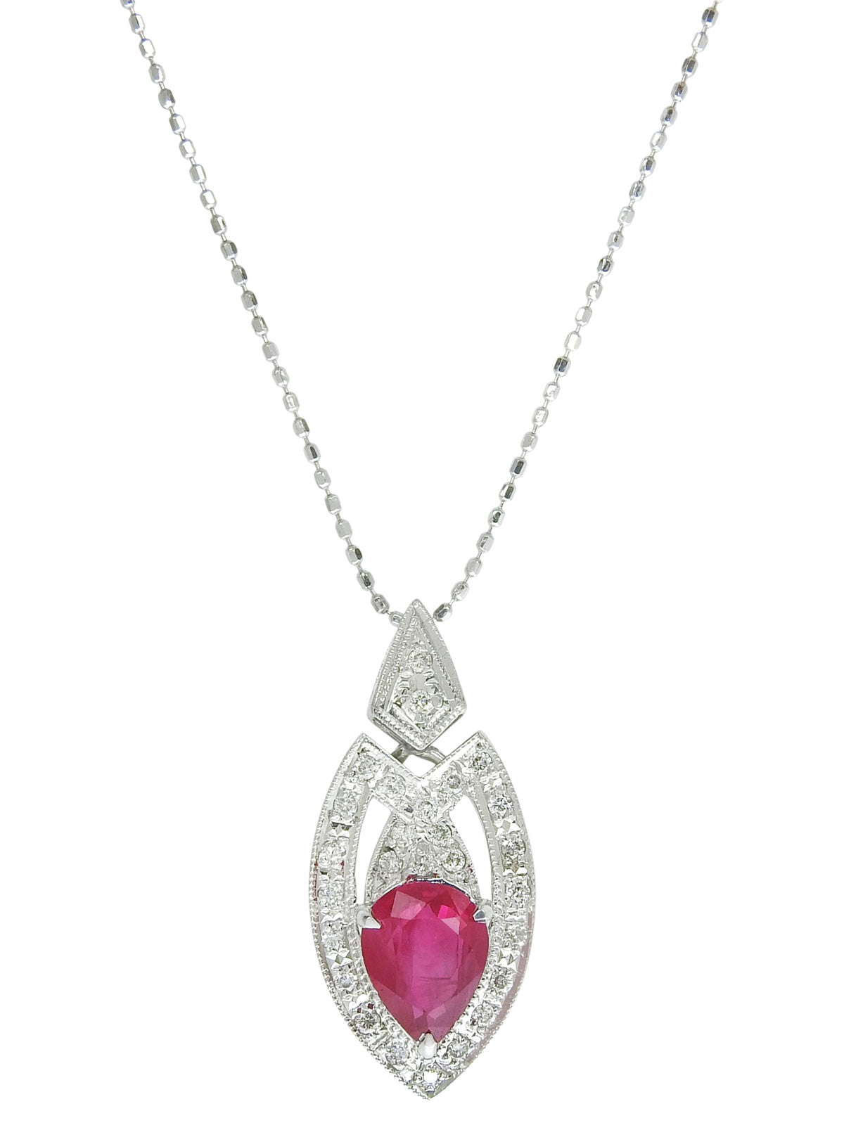 18Kルビーダイヤモンドデザインネックレス シルバー/チェリーレッド