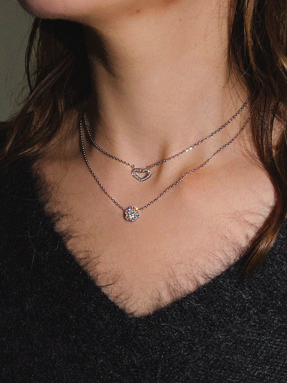 18K钻石C心形项链 银色