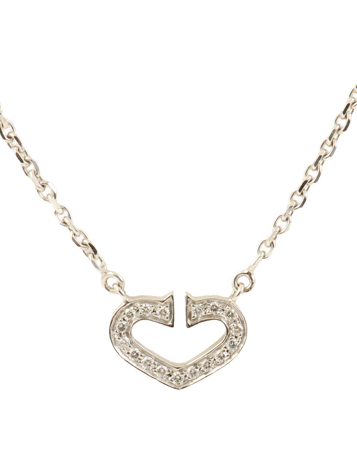 18K Diamond C Heart Necklace in Silver
