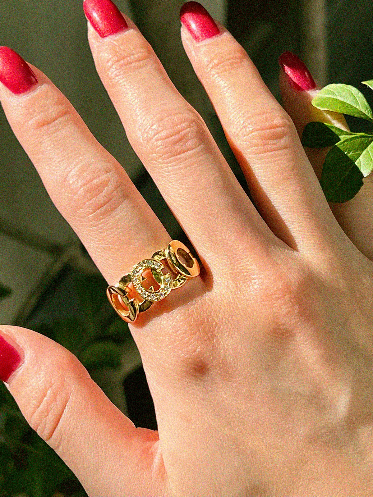 18K Gold Diamond C Logo Ring