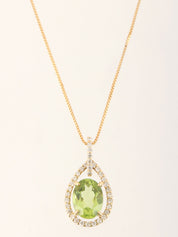 18Kプラチナダイヤモンドティアドロップネックレス ゴールド/グリーン