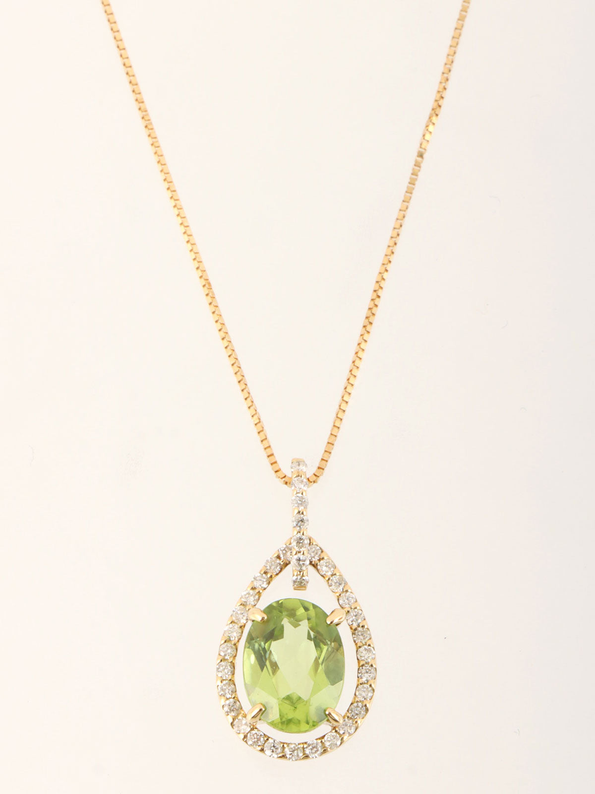 18Kプラチナダイヤモンドティアドロップネックレス ゴールド/グリーン