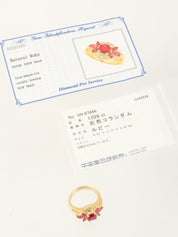 18K Gold/Red Ruby and Diamond Design Ring