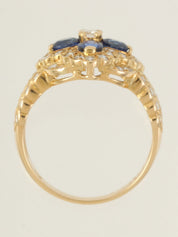 18Kサファイアダイヤモンドフラワーモチーフリング ゴールド/ブルー