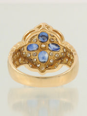 18Kサファイアダイヤモンドフラワーモチーフリング ゴールド/ブルー