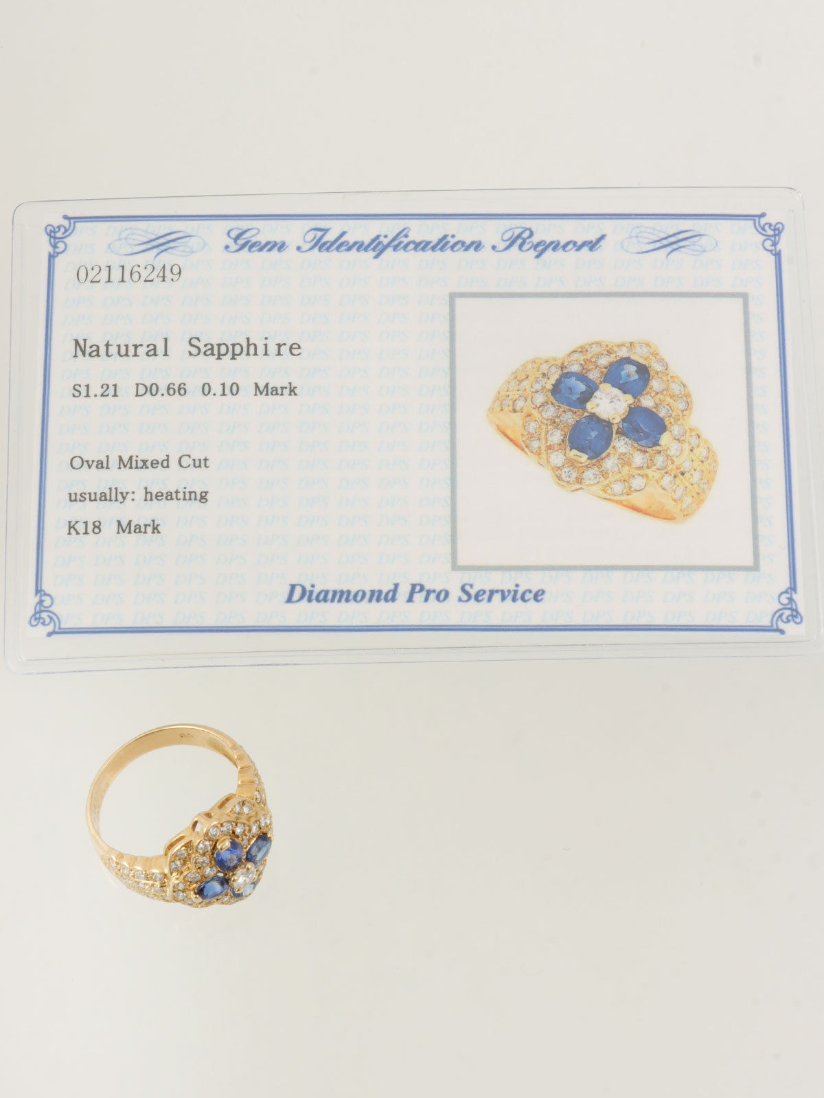 18K Sapphire and Diamond Flower Motif Ring in Gold/Blue