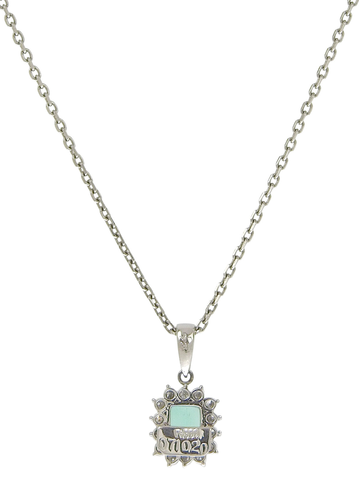 Platinum emerald and diamond necklace in silver/green