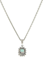 Platinum emerald and diamond necklace in silver/green