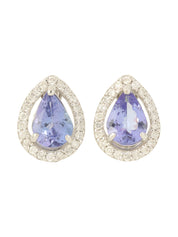 18K坦桑石水滴形耳环，银色/紫色