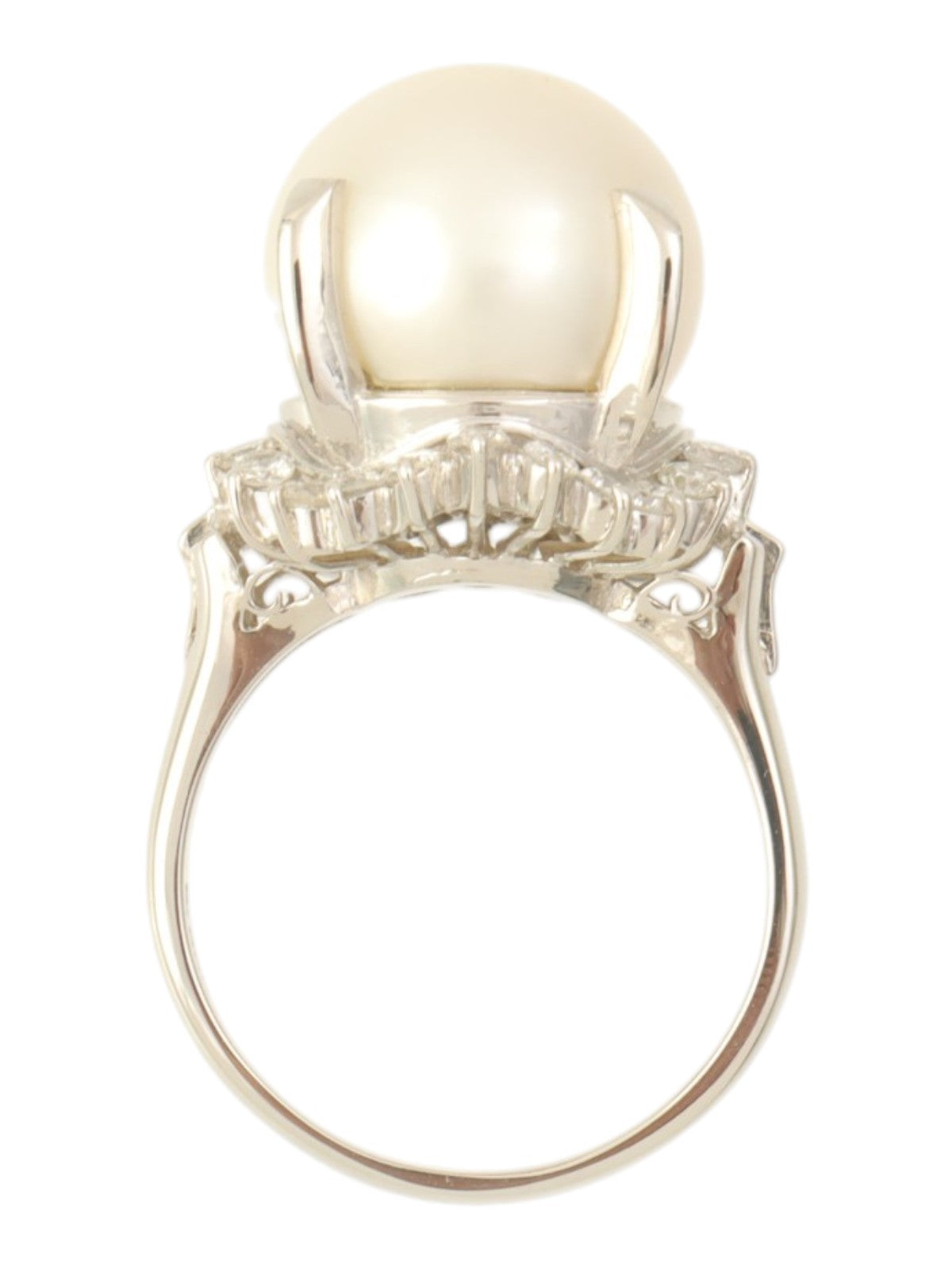 Platinum South Sea Pearl Diamond Ring #56 Silver