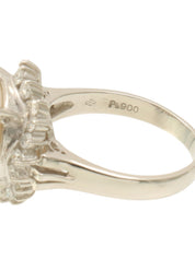 Platinum South Sea Pearl Diamond Ring #56 Silver