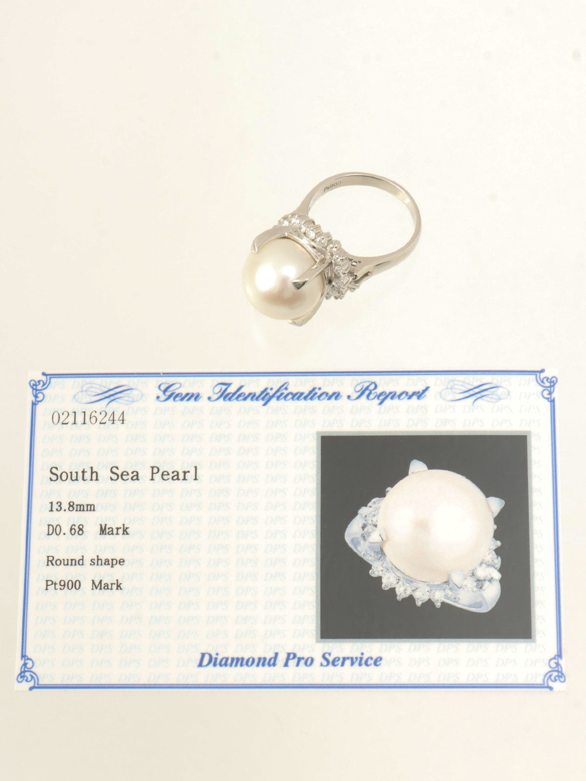 Platinum South Sea Pearl Diamond Ring #56 Silver