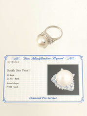 Platinum South Sea Pearl Diamond Ring #56 Silver
