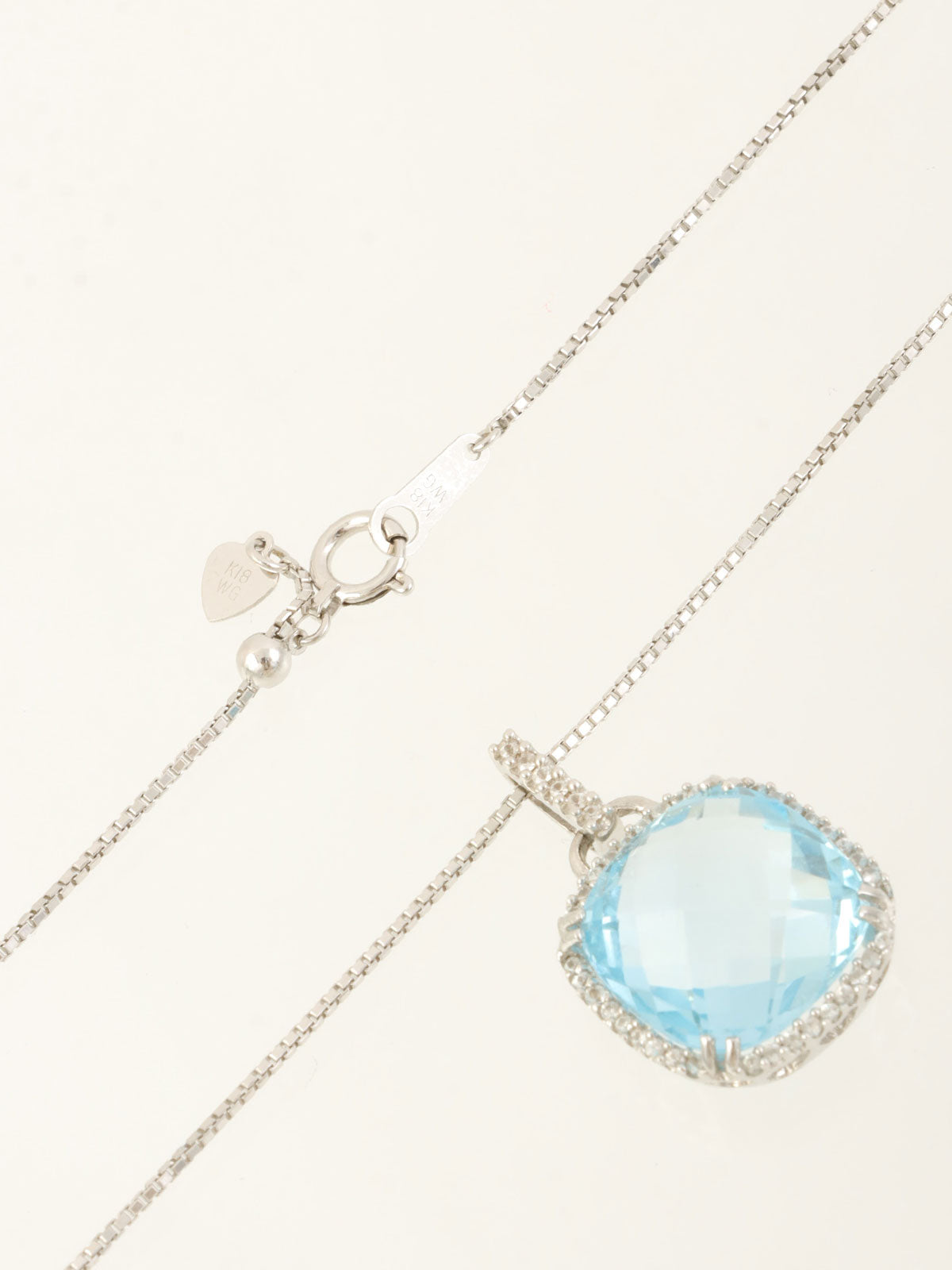 18K Blue Topaz Diamond Necklace in Silver/Light Blue