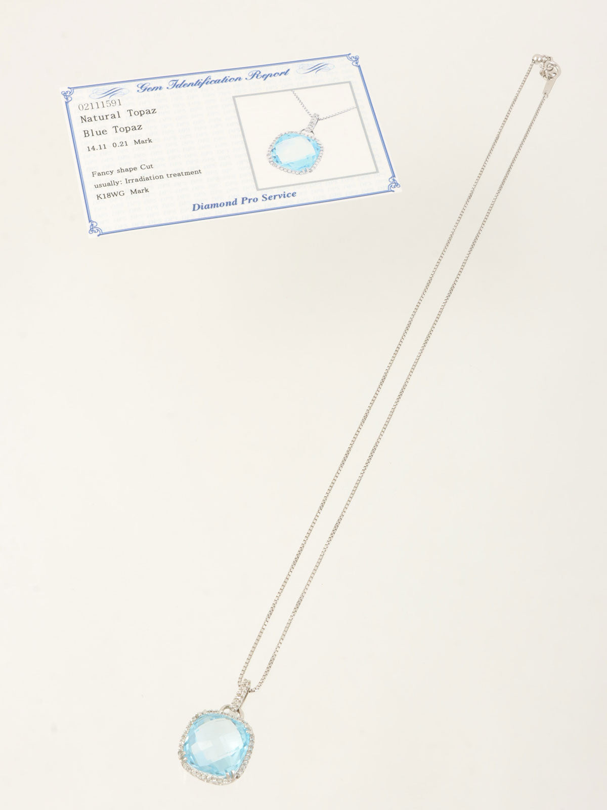 18Kブルートパーズダイヤモンドネックレス シルバー/ライトブルー