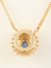 18K Gold/Blue Sapphire and Diamond Oval Necklace