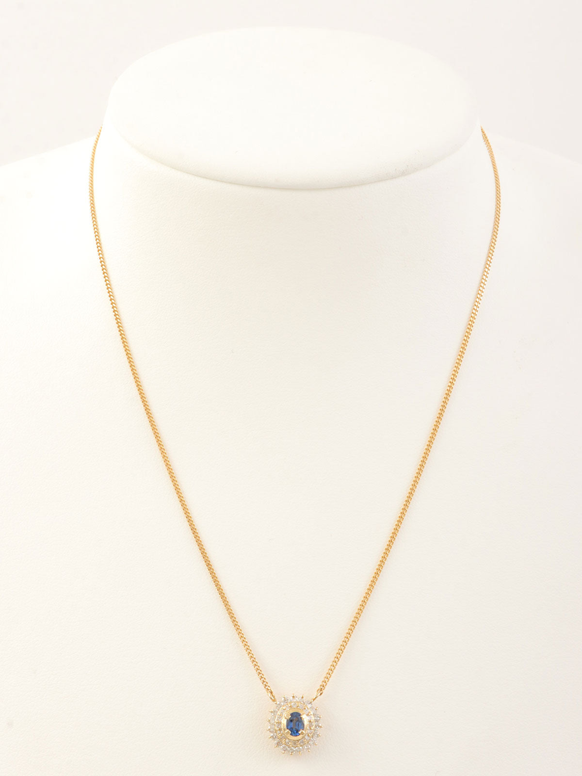 18K Gold/Blue Sapphire and Diamond Oval Necklace