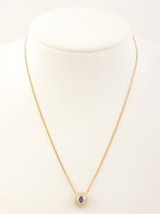 18K Gold/Blue Sapphire and Diamond Oval Necklace