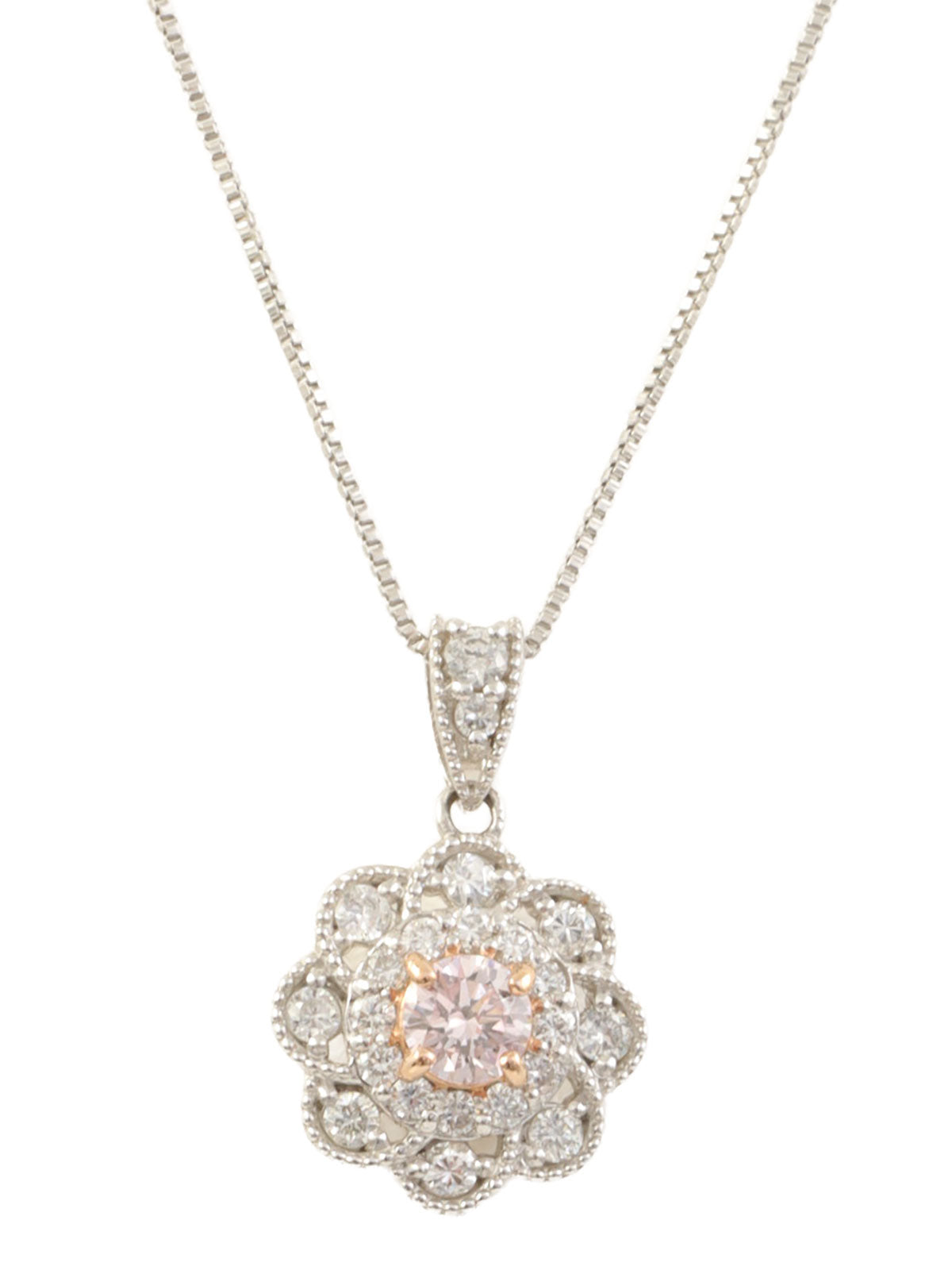 Platinum Pink Diamond Flower Motif Necklace in Silver/Pink