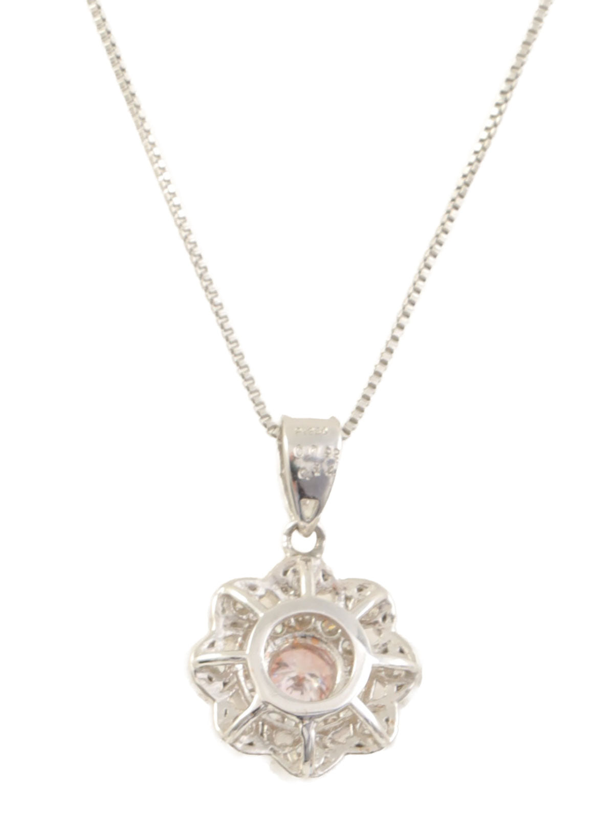 Platinum Pink Diamond Flower Motif Necklace in Silver/Pink