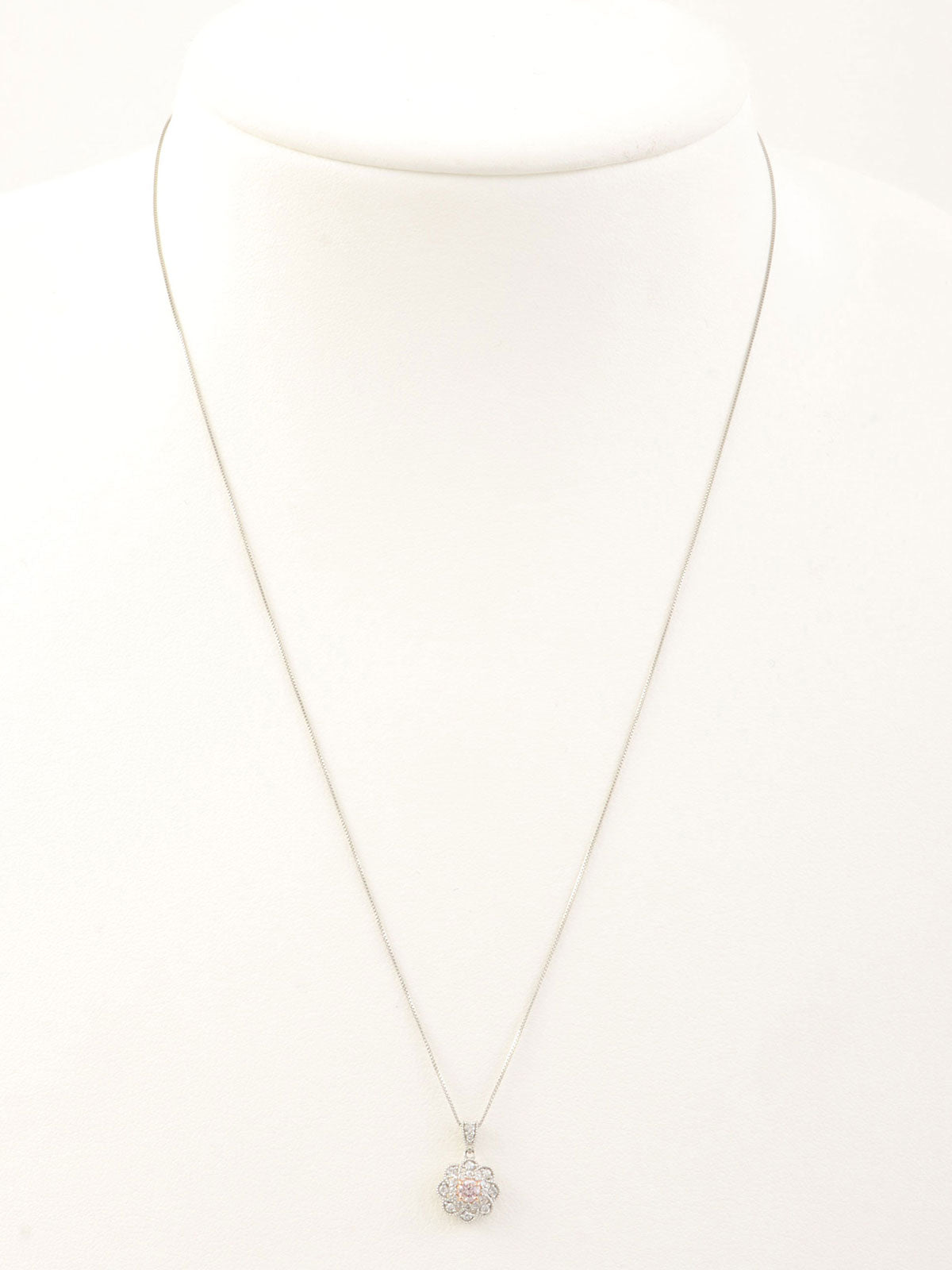 Platinum Pink Diamond Flower Motif Necklace in Silver/Pink