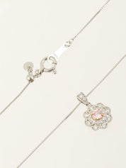 Platinum Pink Diamond Flower Motif Necklace in Silver/Pink
