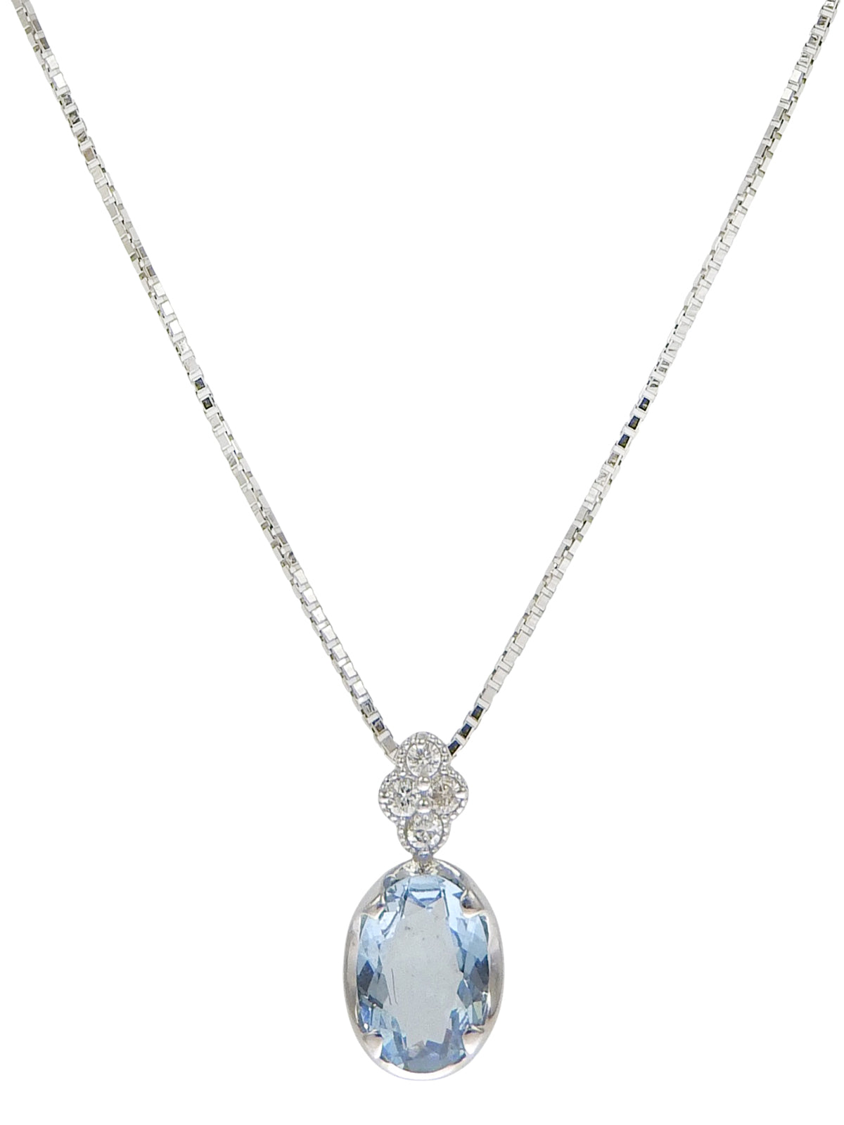 18K Aquamarine Diamond Necklace in Silver/Light Blue