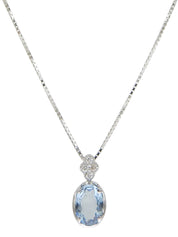 18K Aquamarine Diamond Necklace in Silver/Light Blue