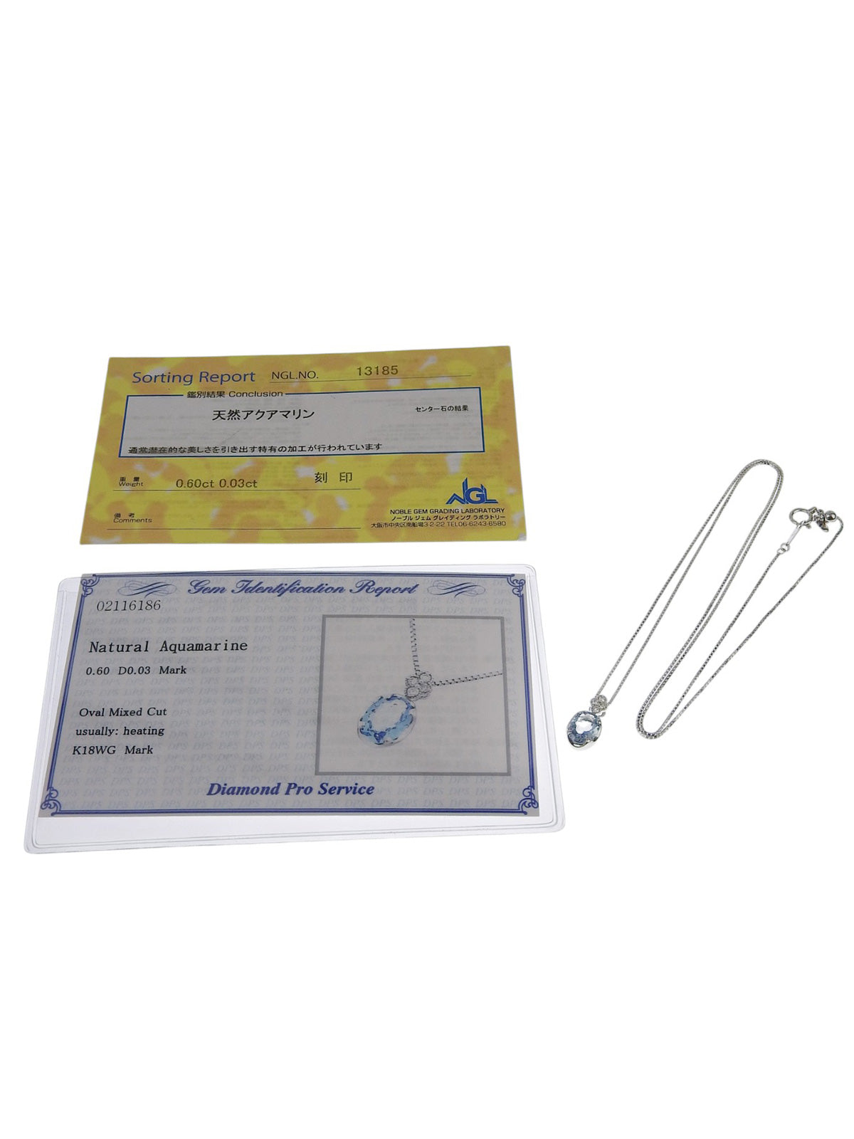 18K Aquamarine Diamond Necklace in Silver/Light Blue