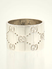 18K 银质宽版图标戒指