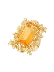 18K Gold/Orange Citrine and Diamond Flower Design Ring