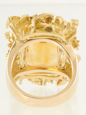 18K Gold/Orange Citrine and Diamond Flower Design Ring