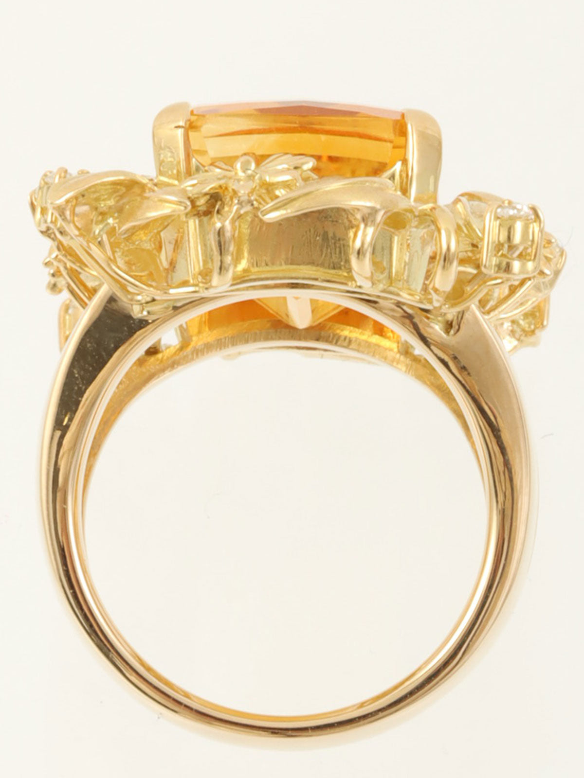 18K Gold/Orange Citrine and Diamond Flower Design Ring