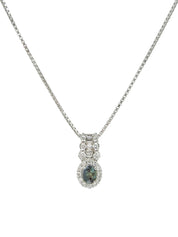 Platinum Alexandrite Diamond Design Motif Necklace in Green/Silver