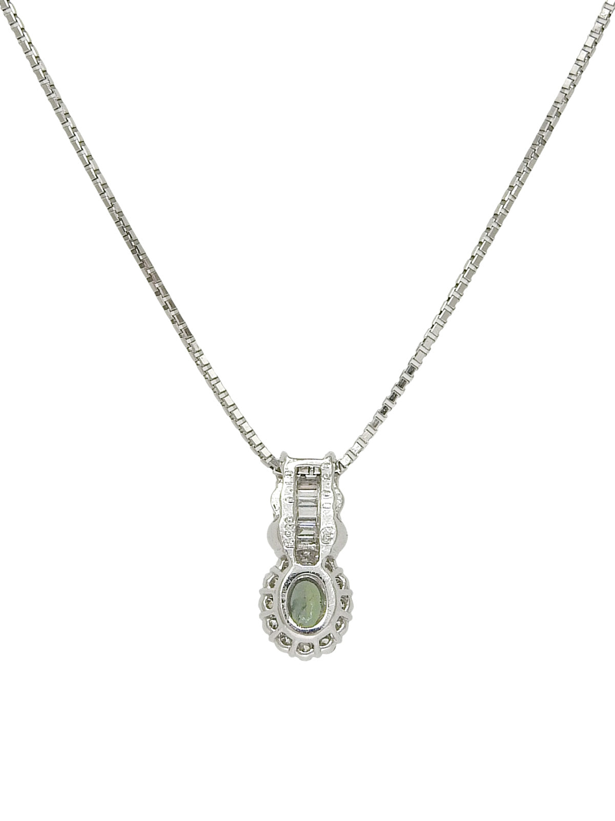Platinum Alexandrite Diamond Design Motif Necklace in Green/Silver