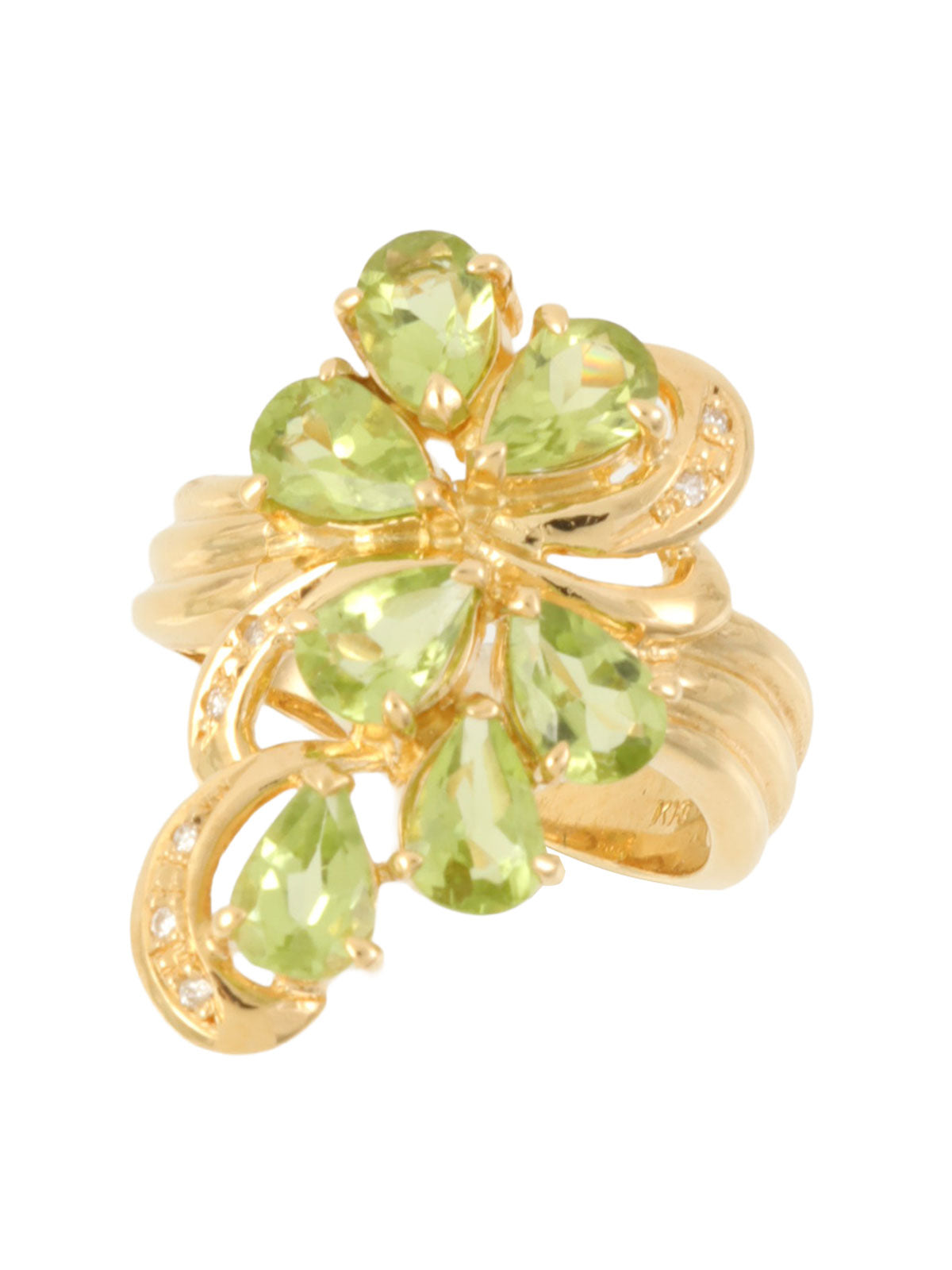 18K Yellow Gold Peridot Diamond Design Ring Gold/Green