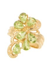 18K Yellow Gold Peridot Diamond Design Ring Gold/Green