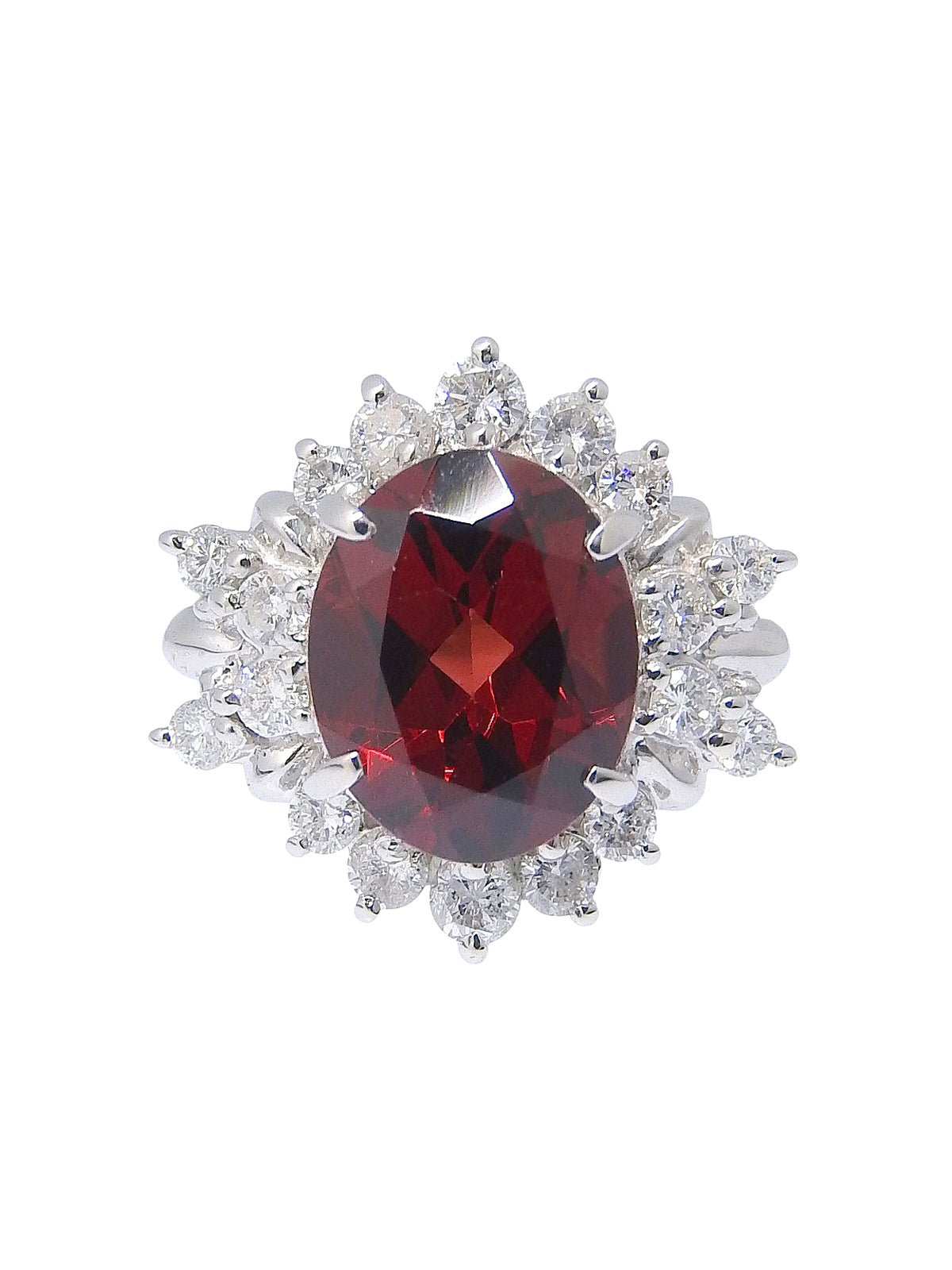 Platinum Garnet Diamond Design Ring in Silver/Red