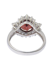Platinum Garnet Diamond Design Ring in Silver/Red