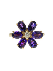 18Kアメジストダイヤモンドフラワーリング ゴールド/パープル