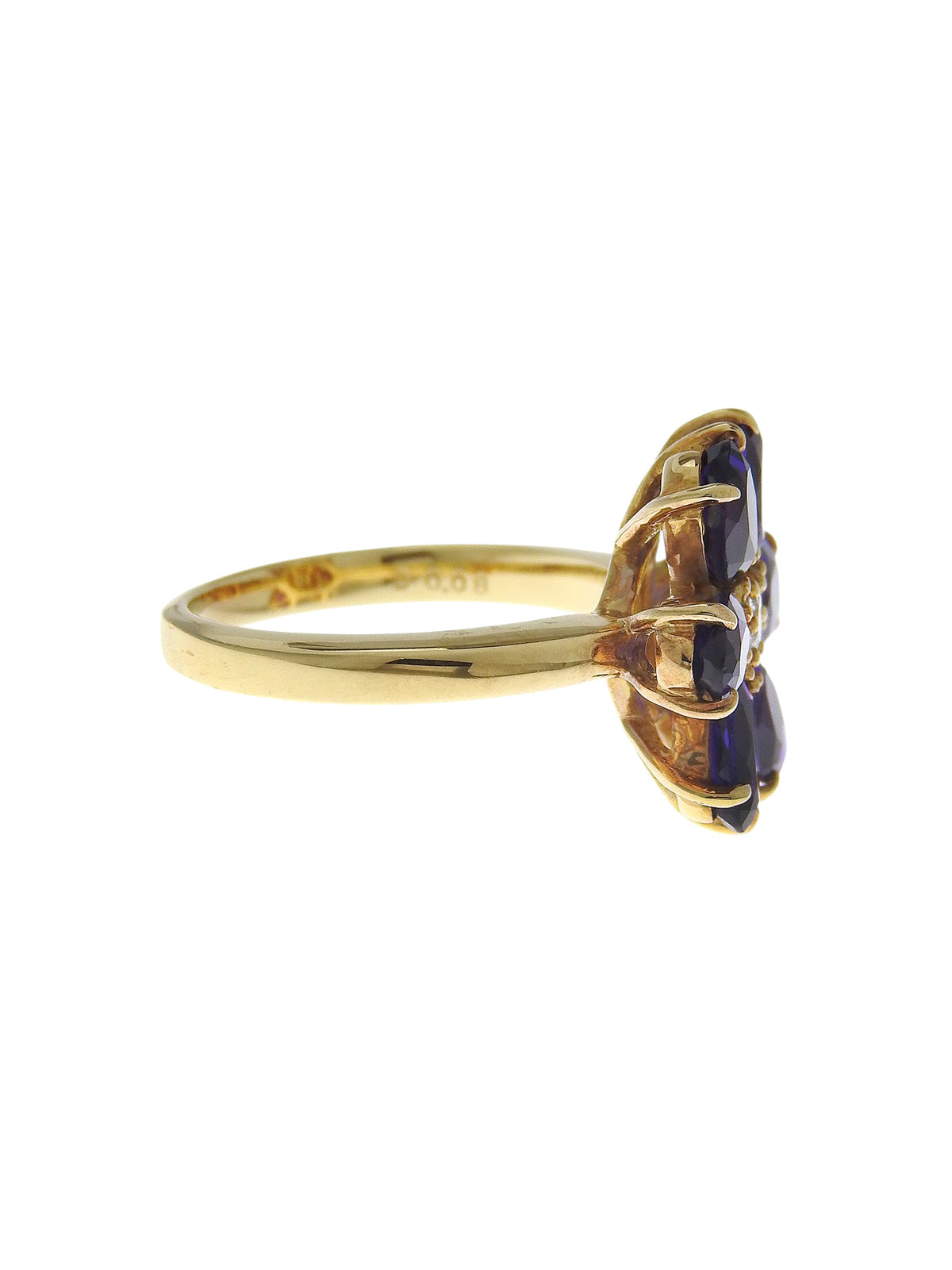 18Kアメジストダイヤモンドフラワーリング ゴールド/パープル