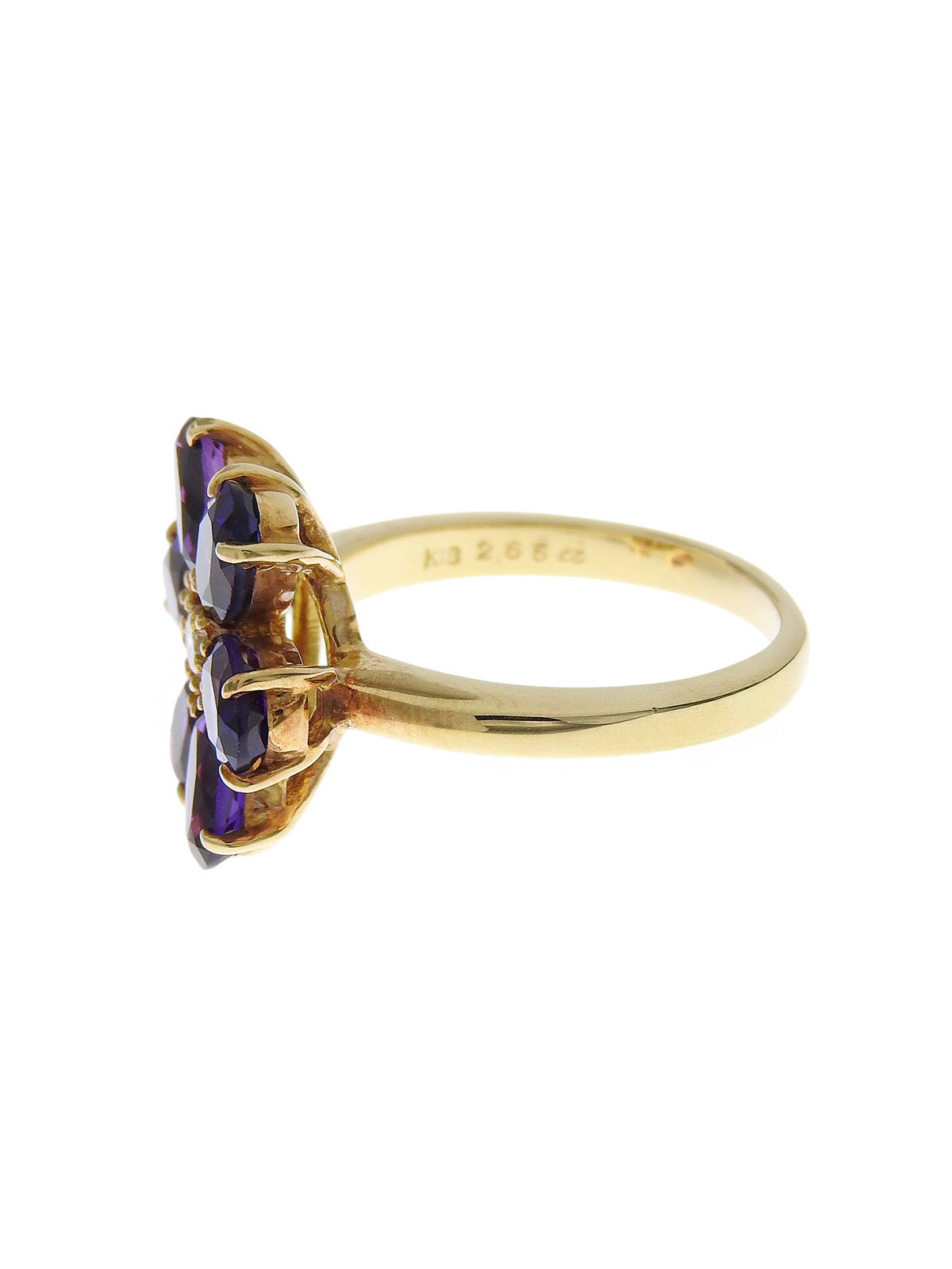 18K金紫水晶钻石花朵戒指/紫色