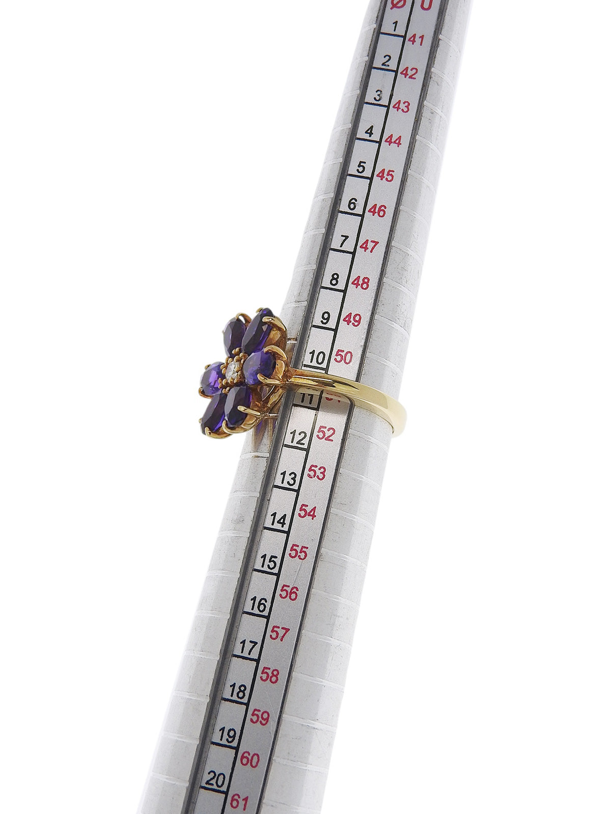 18K 紫水晶钻石花形戒指（金色/紫色）