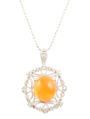 18Kオパールダイヤモンドデザインネックレス シルバー/オレンジ